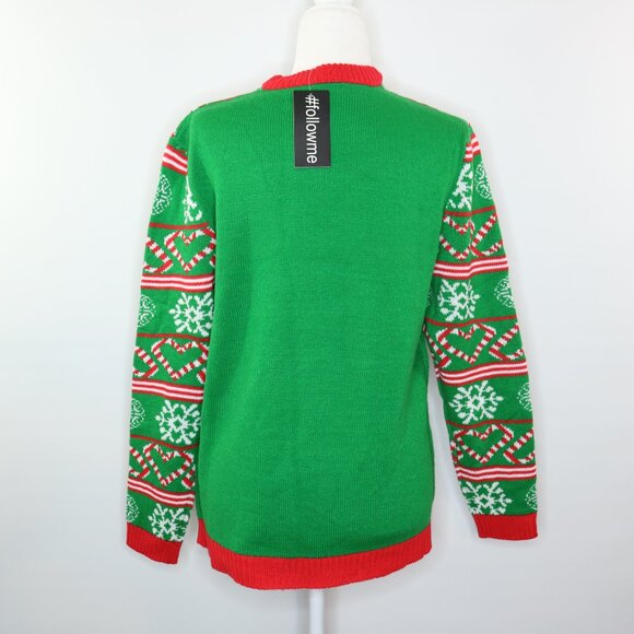 FollowMe Ugly Christmas Sweater Santas Favorite Ho Green Red White - Picture 7 of 13